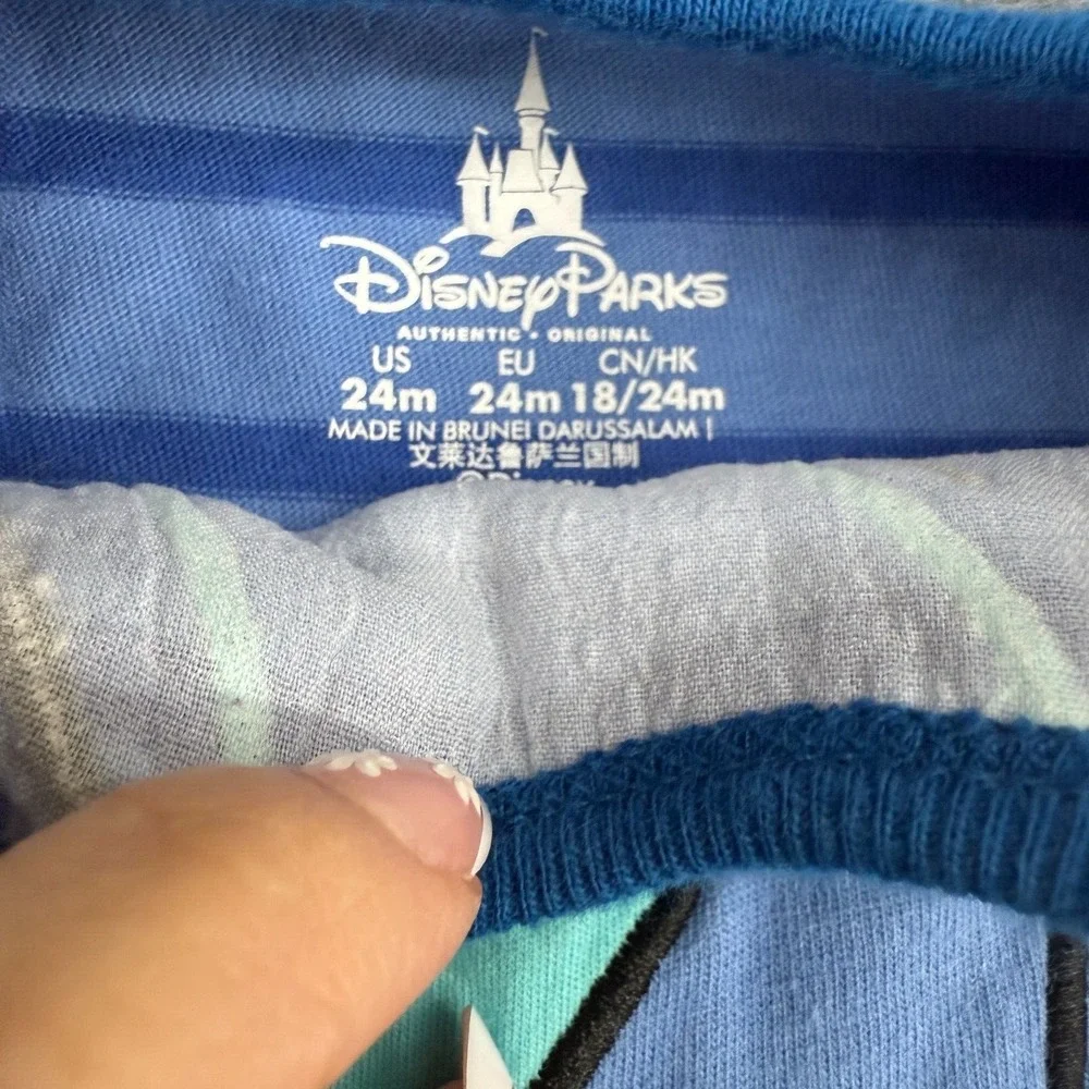 Disney Parks Stitch Baby Boy One Piece 24 Month Blue‎ Snap Spring Summer EUC